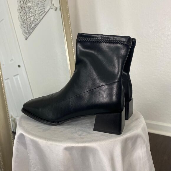 NIB Faux Leather 90s Style Black Square Ankle Boots EU 40 / US 9.5 - Picture 4 of 8